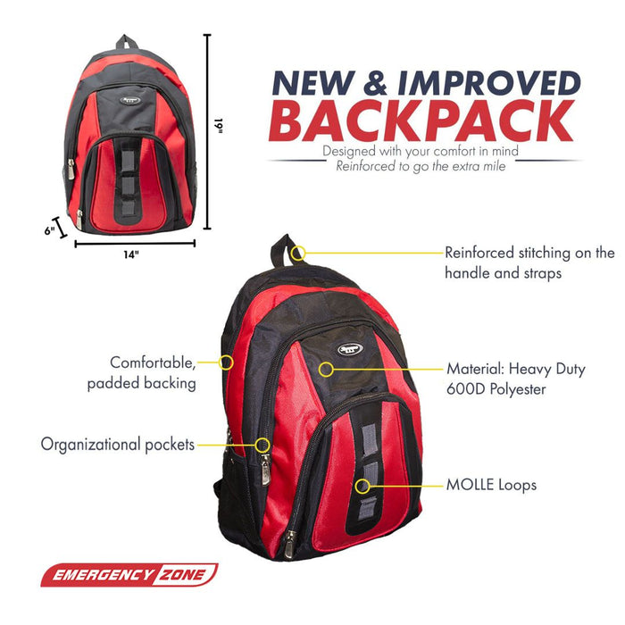 The Essentials Complete 72-Hour Kit - 4 Person: Black or Red Backpack