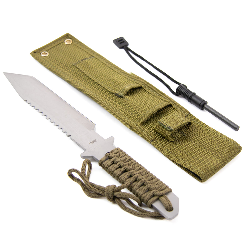 Tanto Style Paracord Survival Knife with Ferro Rod