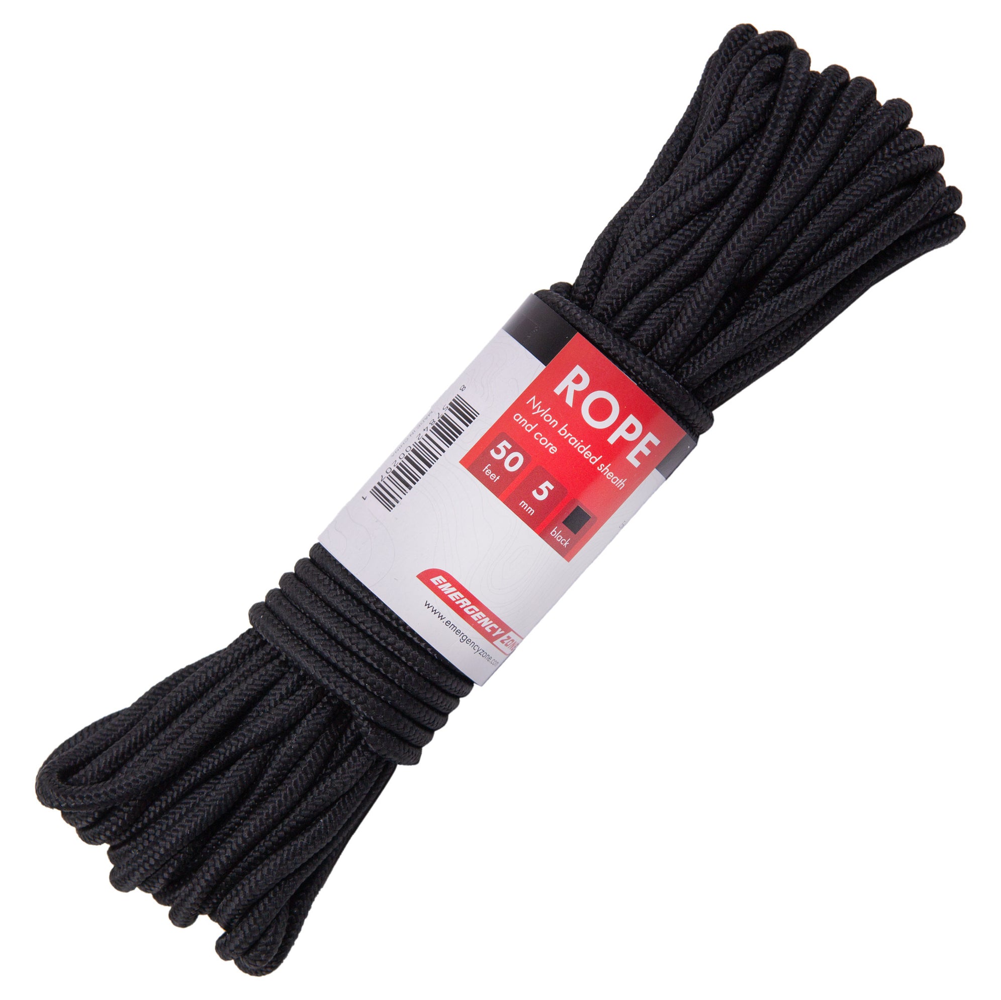 5mm Nylon Braided 50 Foot Black or Green Camping Rope — Emergency Zone