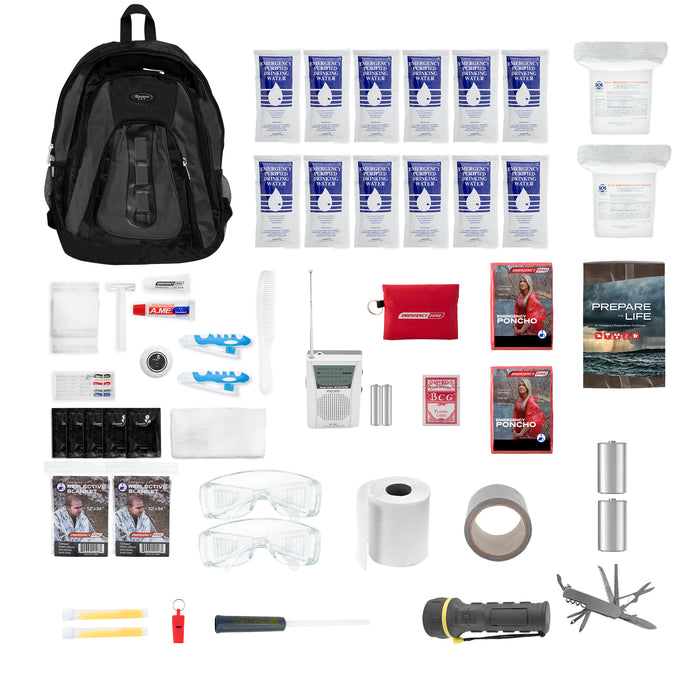 The Essentials Complete 72-Hour Kit - 2 Person: Black or Red Backpack - Emergency Zone